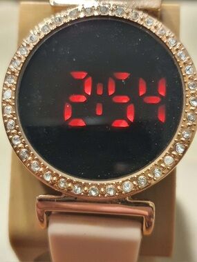 🦋10/$20🦋 Accutime Goldtone/Pink Rhinestone Silicone Touch Led Women's Watch